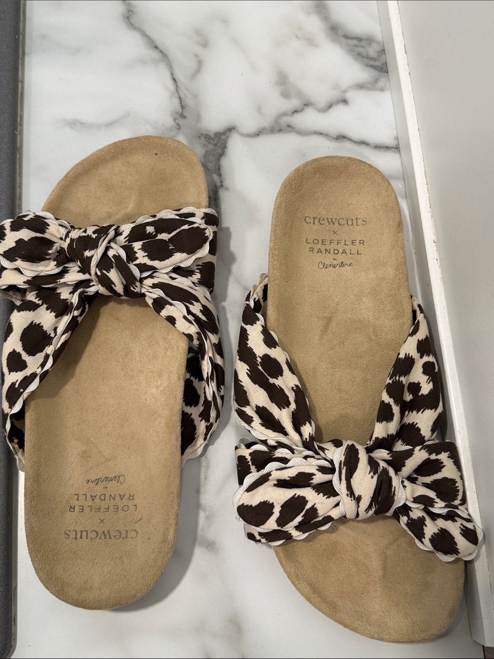 Crewcuts X Loemfler Randall Leopard Print Knot Slides Sandals Big Girl Size 5